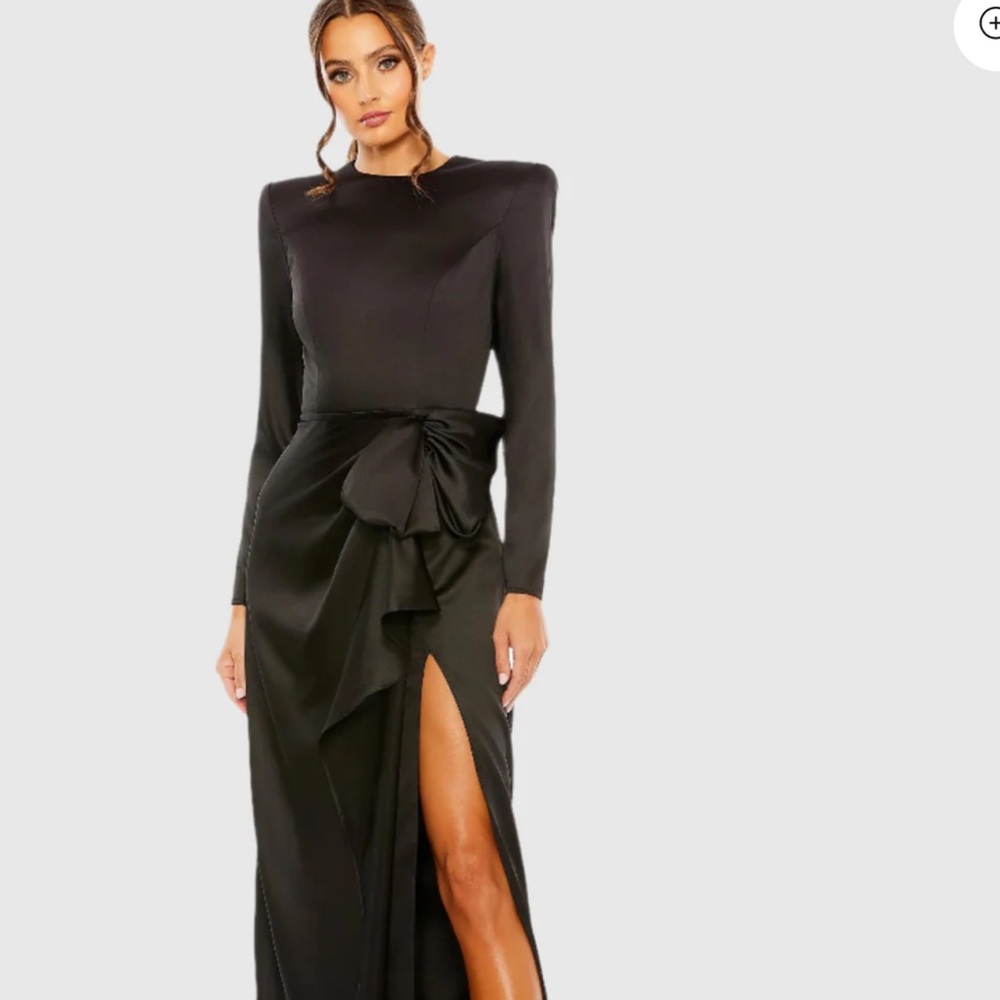 Gray and Black Long Sleeve Mock Neck Gown